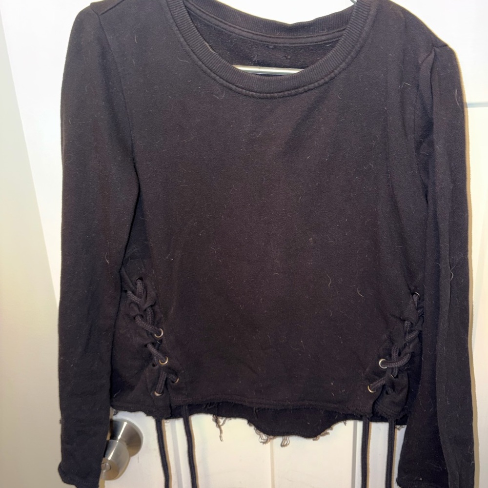 Black Lace-Up Long Sleeve Top